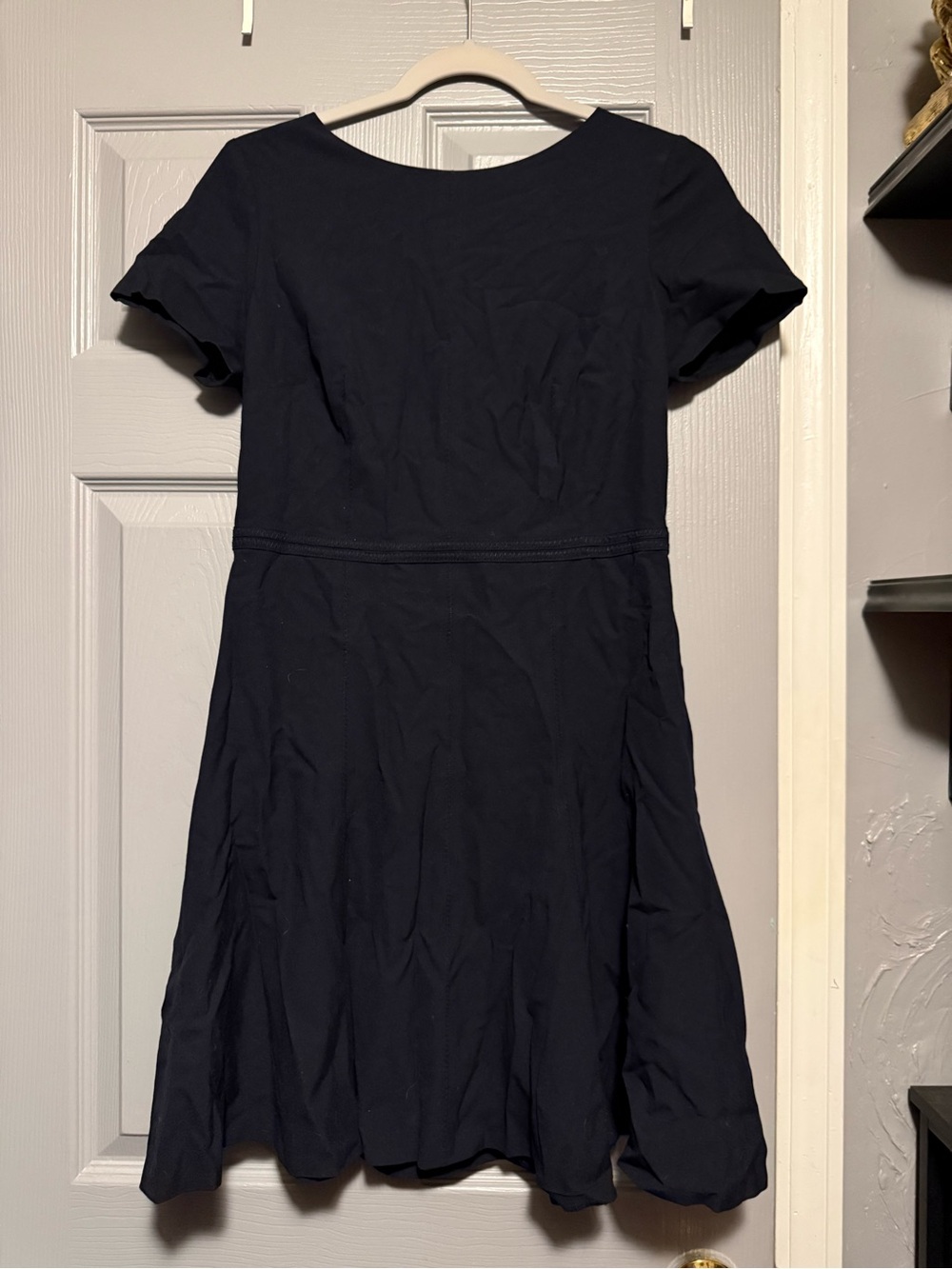 Ann Taylor Navy Short-Sleeve Fit-and-Flare Dress